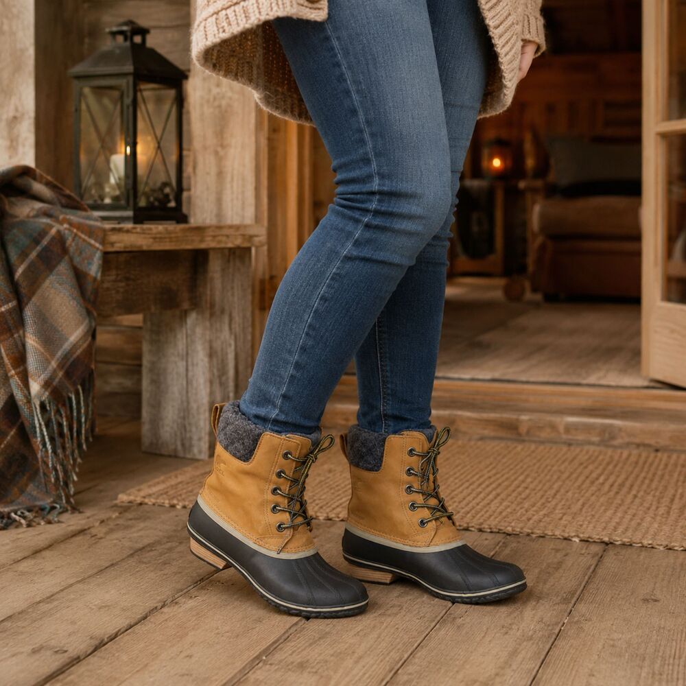 Sorel Slimpack II Lace Duck Boots 7 Elk Black Waterproof Leather NL2348-286